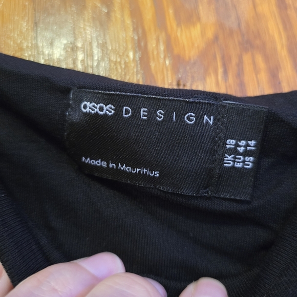 ASOS DESIGN Black Mini Dress Fluffy Cap Sleeves Shortsleeve Scoop Neck Size 14 - Picture 6 of 11